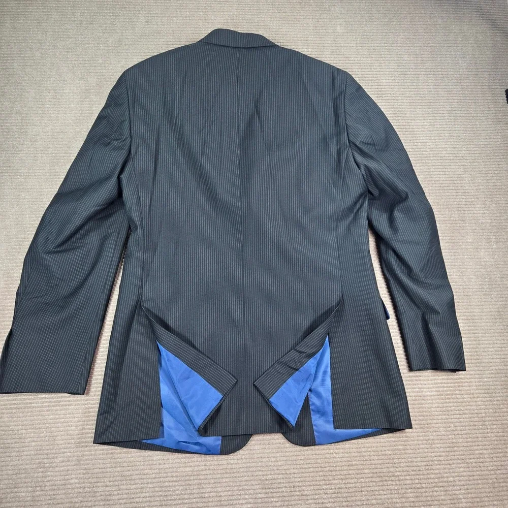 Billy London‎ Mens 40L Black Pinstripe 3-Button Double Vent Blazer Jacket